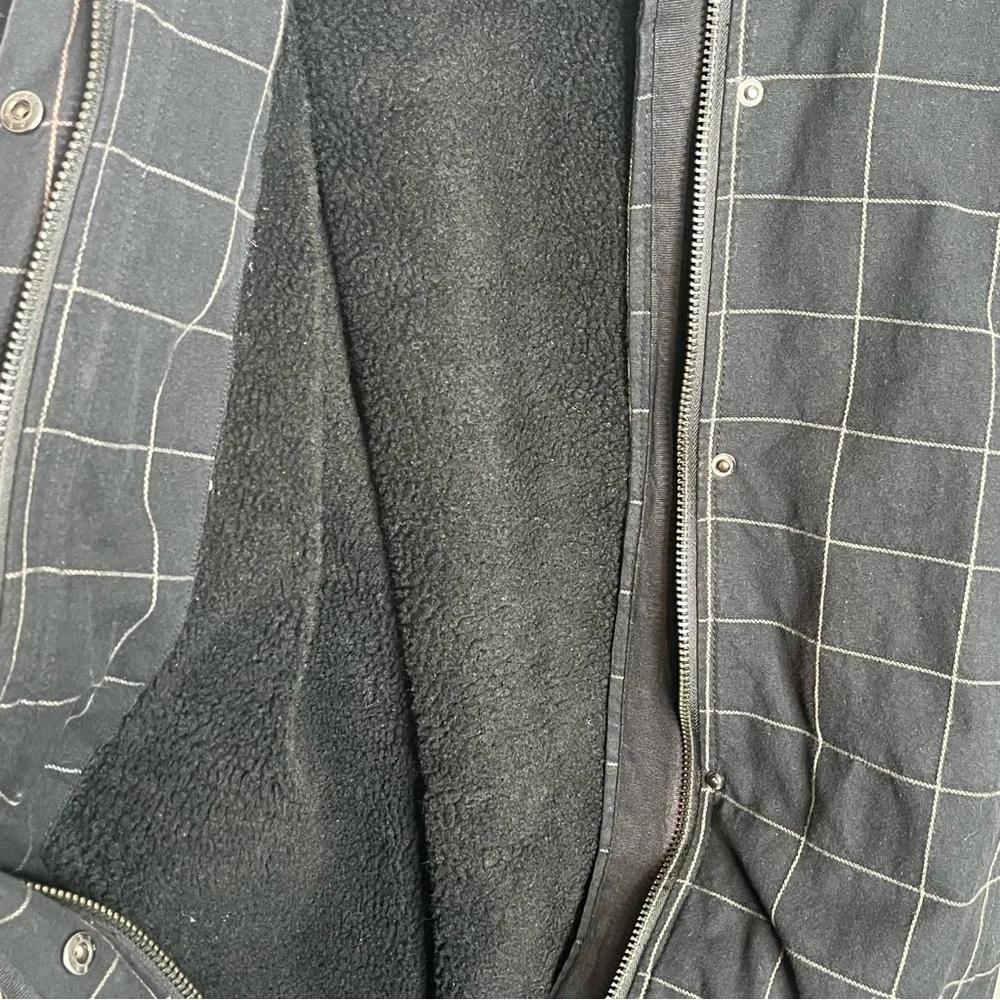 No Fear Thick Jacket Sz S Black Checkered Faux Fur Trim Hood Y2K Warm